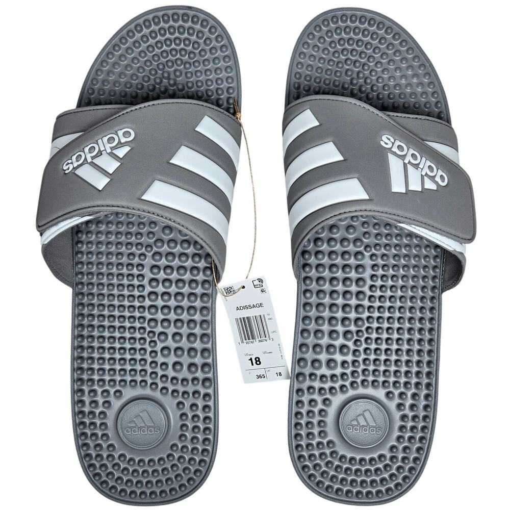 Adidas Adissage Slides Sandals Gray White Massage Footbed US Men 18 HQ4373